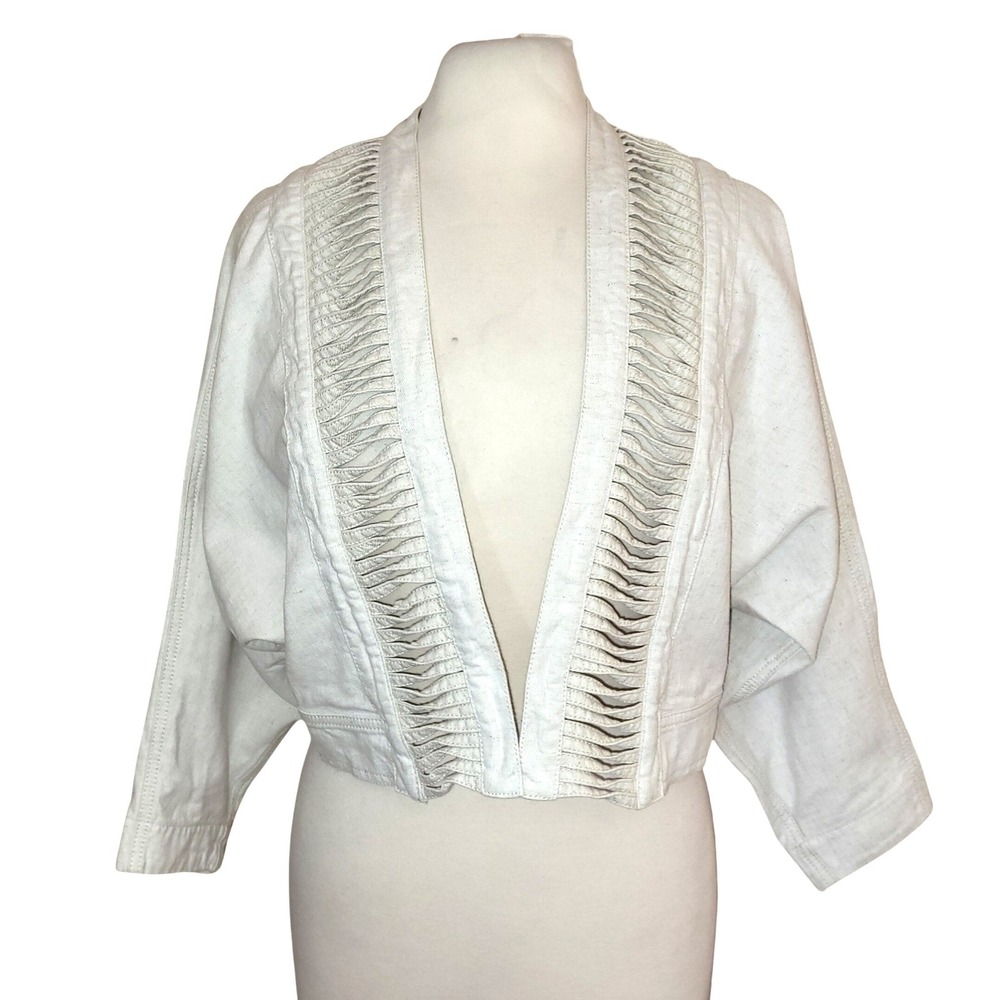 Anthropologie Hei Hei Cropped Ladder Cutout Ivory Oatmeal Open Jacket XS / S - Picture 2 of 8